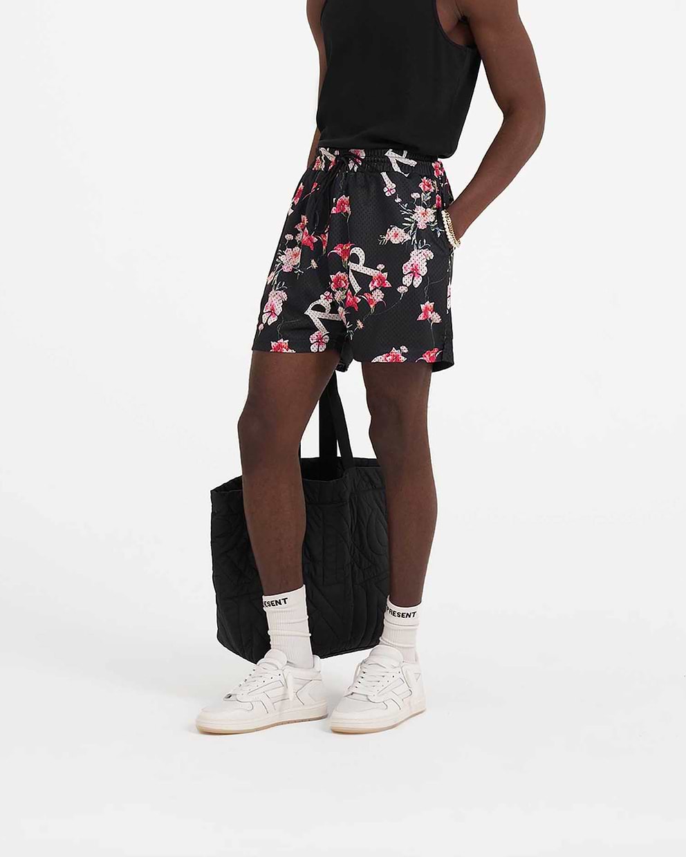 Floral Mesh Shorts - Black